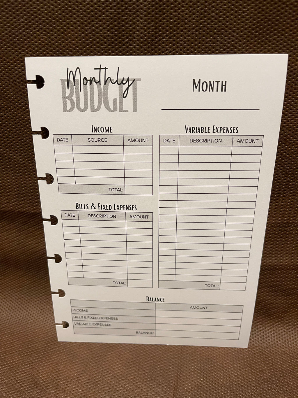 Monthly Planner Insert Pack – 5x7 Disc Bound